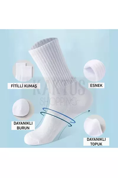 6 أزواج جوارب رياضية طويلة بيضاء للجنسين