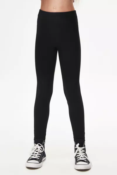 Schwarze Basic Mädchen Winterleggings