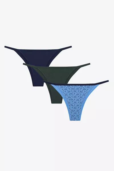 Navy Simple Floral Katoenen 3-delige Veelkleurige Braziliaanse Slip