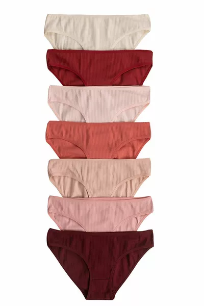 Özkan  7er-Pack Damen Gerippte Baumwoll-Slip-Bikini Unterhosen, elastisch und bequem