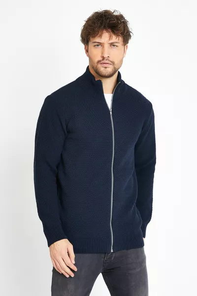 موناكو الأزرق الداكن بسحاب سترة متماسكة كارديجان