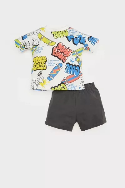Baby Boy 2-Piece Set Skateboard Print Short Sleeve T-Shirt with Elastic Waist Shorts SM