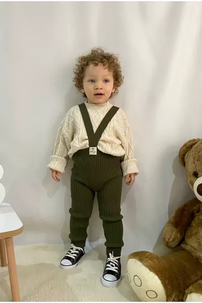 Salopette en tricot extensible avec bretelles croisées et taille ajustable pour bébé et enfant