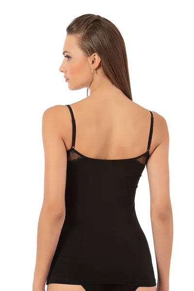 Özkan  Damen Baumwoll-Modal Top mit Spaghettiträgern und Spitzen-Details