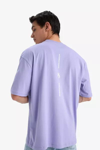 % Cotton Oversized Loose Fit Crew Neck Printed Short Sleeve T-Shirt SM