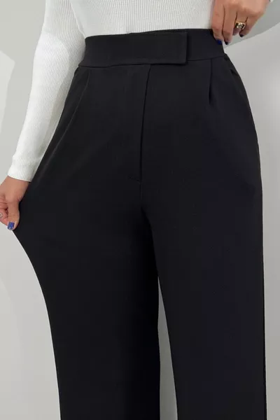 Women's Black Stretch Velcro Closure Wide-Leg Comfortable Palazzo Pants