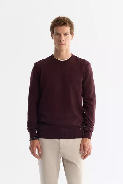 Maglione Uomo Bordeaux a Girocollo in Maglia Testurizzata 