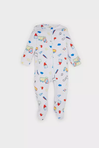 Tutina Neonato Maschietto con Chiusura Lampo e Stampa di Dinosauro a Maniche Lunghe NS