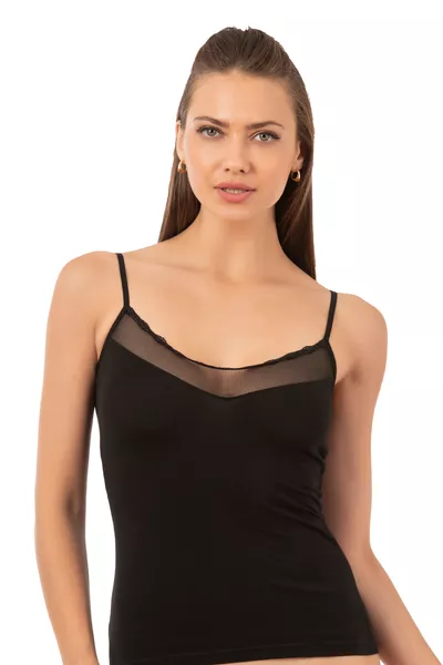 أوزكان  قميص داخلي نسائي من القطن بتفاصيل تول وحمالات رفيعة