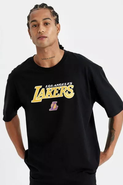DeFactoFit NBA Los Angeles Lakers Тениска с къс ръкав, овърсайз, с кръгло деколте SP