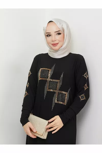 Kadın Siyah Sandy Hayal Elbise Büyük Beden Boydan Abiye Tesettür Elbise