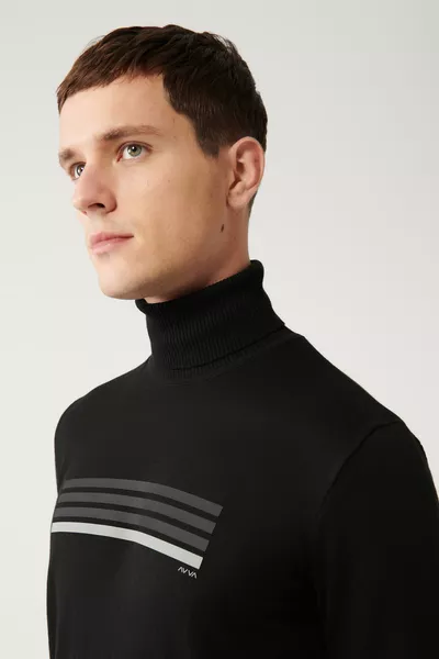 كنزة تريكو قطنية رجالية بياقة رقبة عالية سوداء 