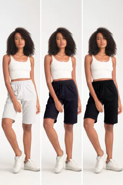 Lot de 3 shorts maxi en jersey à 2 fils, saisonniers, avec poches latérales, avantageux