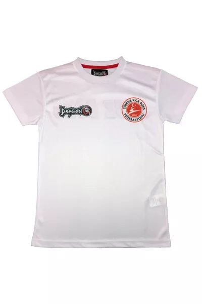T-shirt blanc de kick-boxing avec l'écusson de la Fédération turque de kick-boxing Giftoom Spor