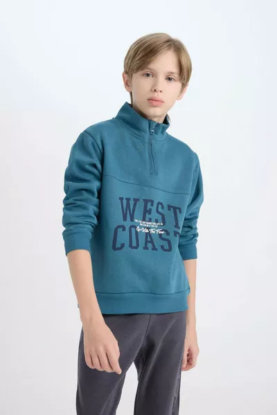 Sweat-shirt garçon à col montant avec demi-fermeture éclair et imprimé WN