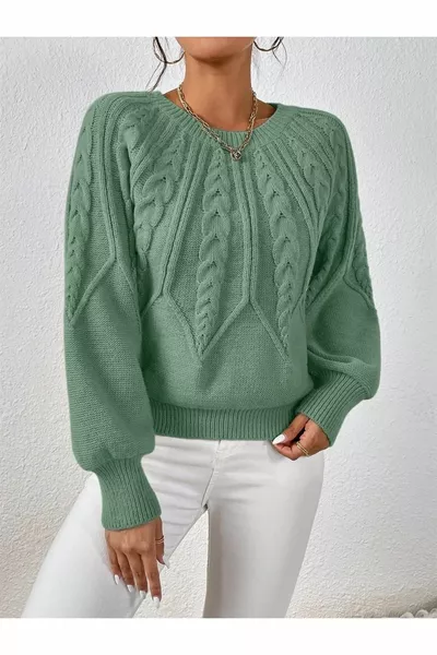 الشعر مضفر طاقم الرقبة الإيطالية كم تريكو النعناع سترة