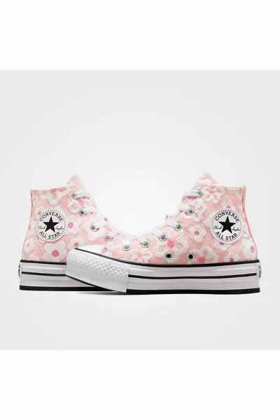 تشاك تايلور أول ستار ليفت منصة تطريز الأزهار للأطفال حذاء رياضي وردي