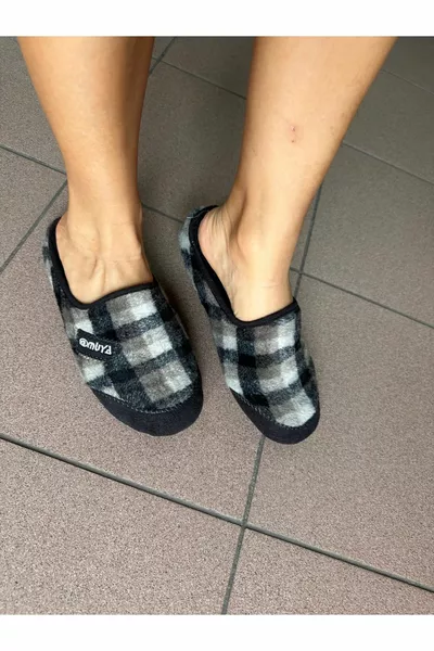 للجنسين أسود اللون منقوشة نمط شعر النسيج منزل داخلي النعال ميريدا