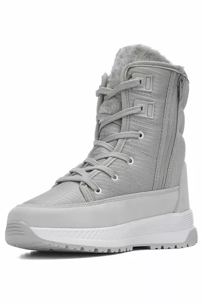 للجنسين المرأة الجليد الدانتيل المتابعة سستة الفراء اصطف أحذية الثلج مسننة عدم الانزلاق أحذية وحيد 