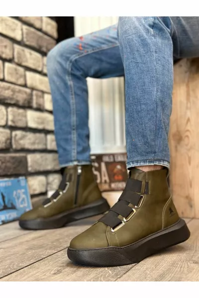  Kaki sportlaarzen met hoge zool en bandjes voor heren