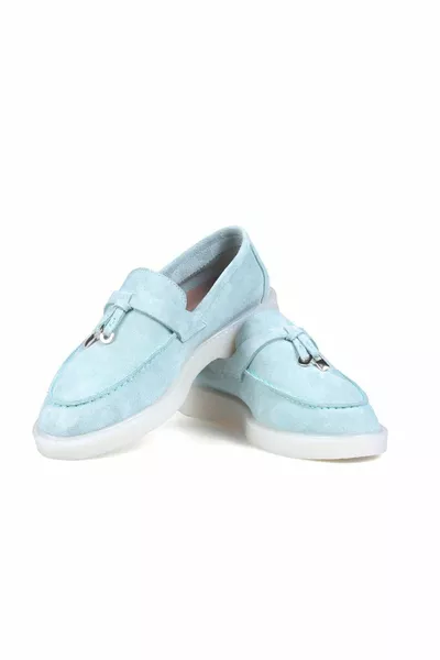 Scarpe Mocassino Comfort in Pelle Scamosciata Verde Acqua Donna