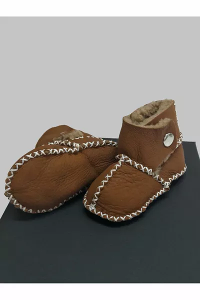 Бебешки органични бебешки ботуши от агнешка кожа с двойно щракване Бебешки ботуши Обувки за първа стъпка - 