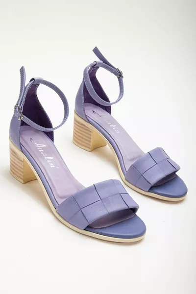 Women's Genuine Leather Ankle Heeled Sandals Lilac