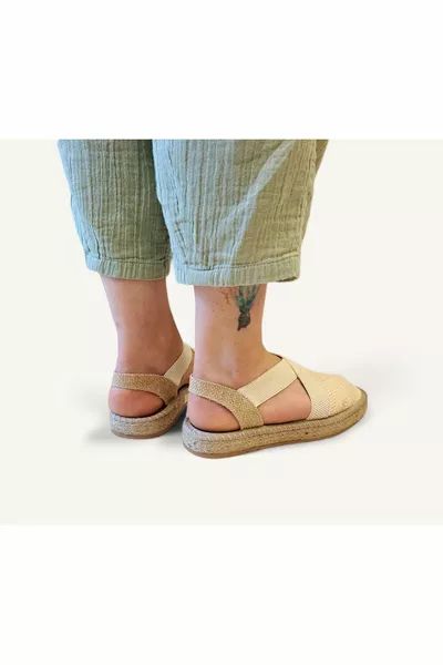 Closed Toe Lace Detailed Beige Sandali Espadrillas Da Donna Scarpe