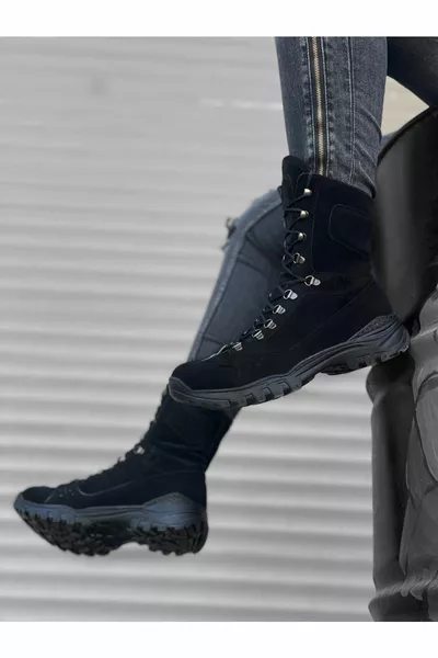 Black Suede Lace-Up Military Postal Boots 