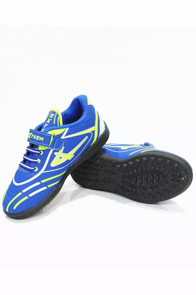 New Season Young Kids Gear Blue Black Color Velcro Astroturf Shoes Football Boots