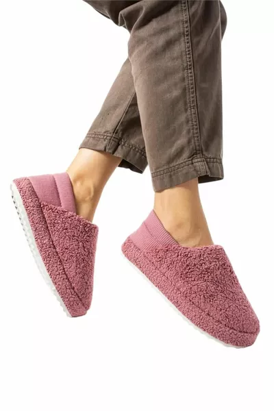 Женская эластичная нескользящая подошва Плюшевая махровая ткань Домашняя обувь Panduf РОЗОВЫЙ