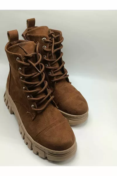 طابا نسائي ، قهوة nubuck أحذية بريدية مع سحابات وأربطة نعل مخيط