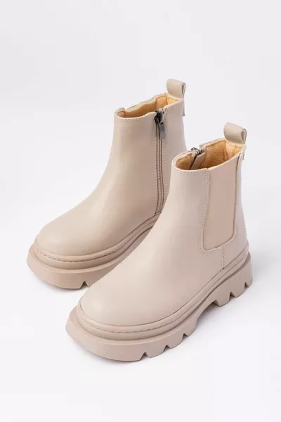 الفتيات البيج عالية النعل أحذية مطاطية بسحاب