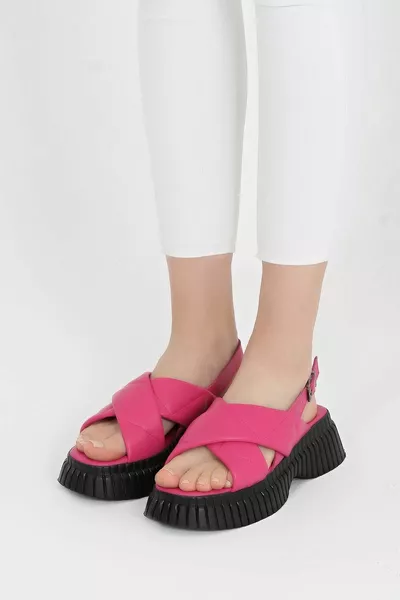 Дамски сандали от кожа Fuchsia Cross Stripe 