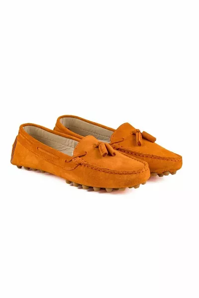 L. Mocassins en cuir velours véritable orange pour femmes