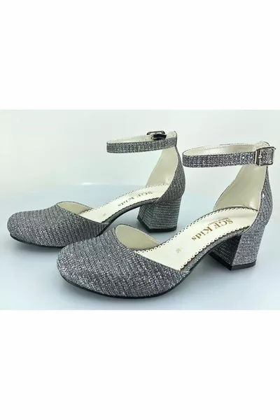 İremsu  حذاء إصبع القدم بكعب عال للفتيات بلاتيني فضي