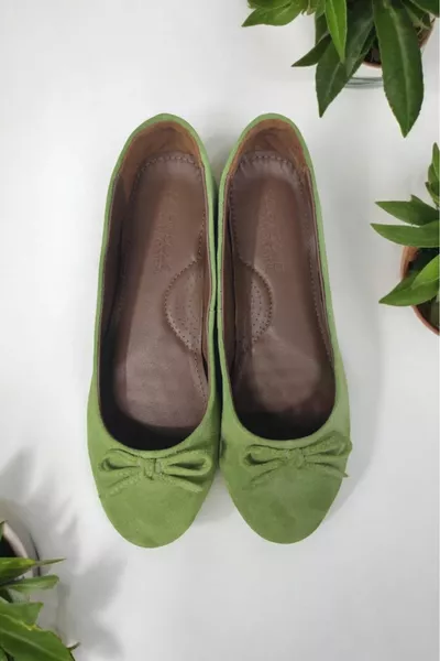 Ballerines en daim véritable vert pour femmes - Chaussures élégantes et confortables avec semelles orthopédiques