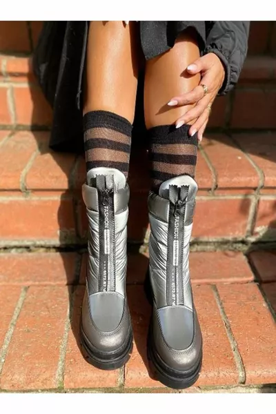 Feles زيبر مفصلة المظلة النسائية أحذية الثلج المرأة المرأة ذات النعل المطاطي أحذية نسائية رمادي