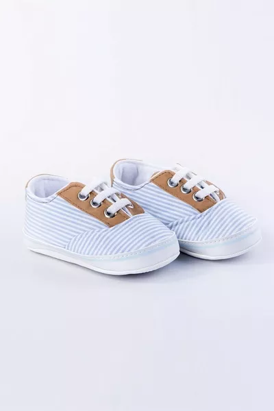 Blue Striped Baby Boy Booties First Step Shoes