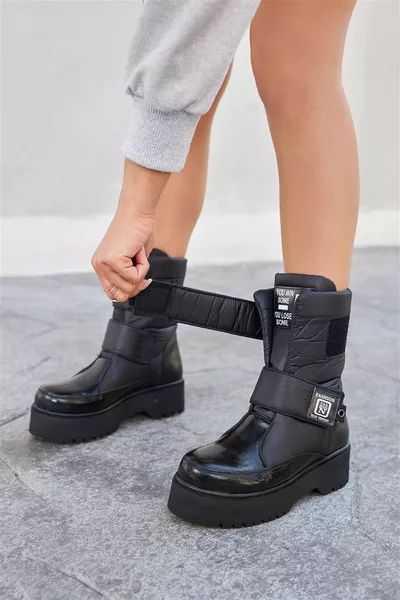 Mother Daughter Combination Black Thermal Wool Snow Boots