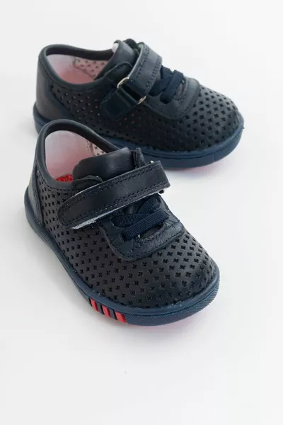 Унисекс Детская темно-синяя кожаная ортопедическая поддержка Обувь для первого шага