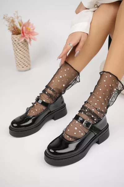 Ballerina Model Women Shoes Black Skin Single Buckle Women's Mary Jane Orthopedic Oxford Shoes