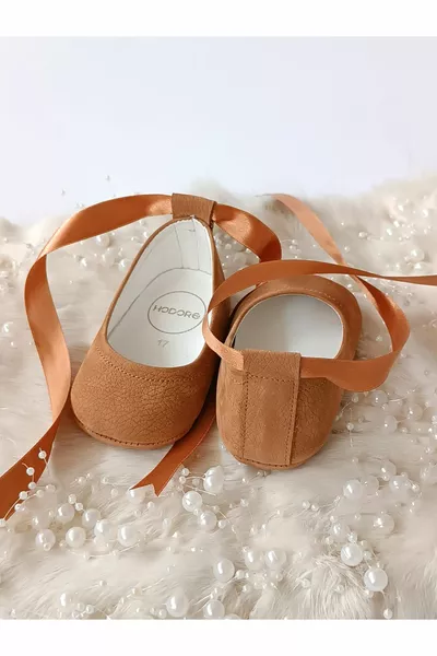 Fiore Tan Nubuck Детская балетка из натуральной кожи мокасины
