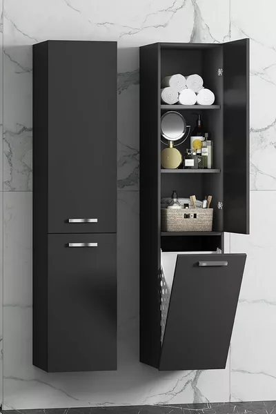 Nieuwe Afmetingen * cm Antraciet Grijs Mat MDF Hangende Badkamerkast met Mand