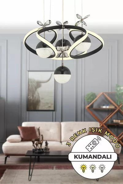 Suspension LED noire moderne Octavia avec télécommande et éclairage à 3 couleurs pour salon