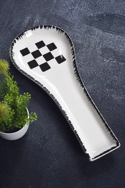 Керамичен поставка за лъжици с шахматен десен, за плот, за мивки и черпаци