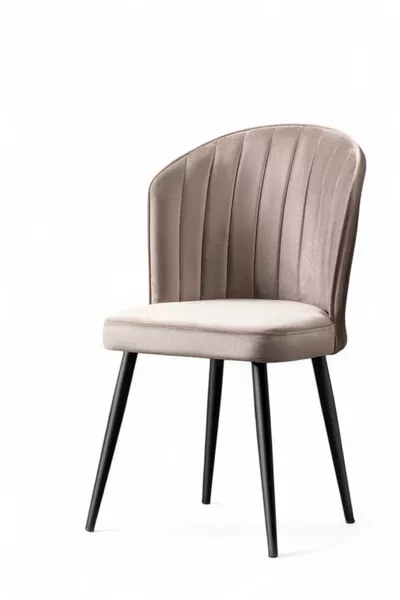 كرسي روبي - قماش بيبي فيس كاپوتشينو - قاعدة معدنية سوداء - كرسي مطبخ - كرسي صالون