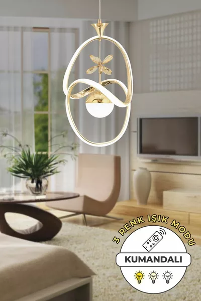 Stella Remote-Controlled 3-Color Light Feature Modern Gold-Plated Pendant LED Chandelier for Living Room
