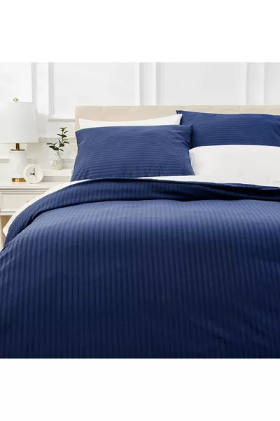 Premium Donkerblauw Tweepersoons Satijnen Dekbedovertrekset