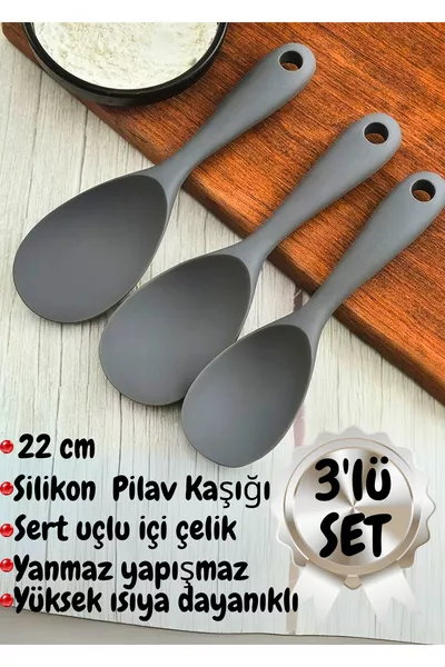 مجموعة ملاعق سيليكون مقاومة للحرارة غير قابلة للاحتراق وغير لاصقة بثلاث رؤوس فائقة الصلابة، اللون رمادي